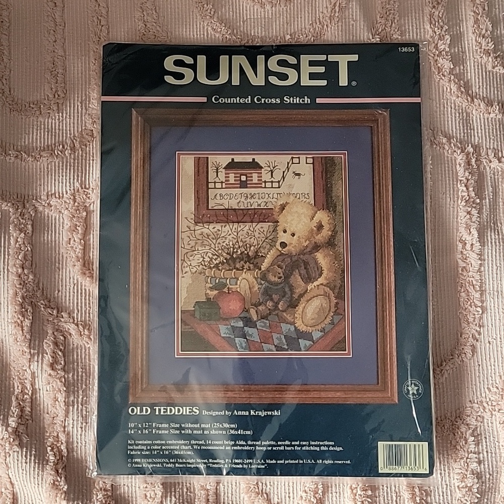Counted Cross Stitch, Old Teddies by Sunset. NWOT.